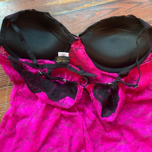 Seductive Wear Bright Pink Black Underwire Push Dress Babydoll by Cinema Etoile - Picture 10 of 12